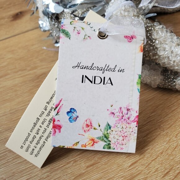 Handcrafted in India Beaded Bag TJMaxx Viral TikTok RARE White Silver Gray - Picture 11 of 16